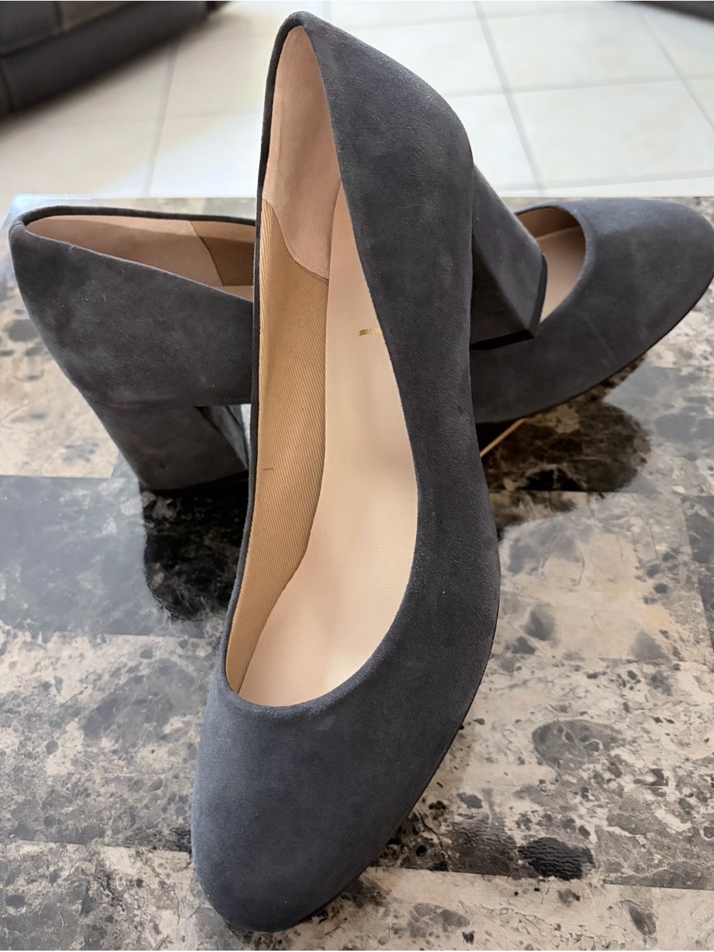 NWOT French Sole NY (FS/NY) Women’s Trance Gray Suede Block Heel Pumps, Size 9.5